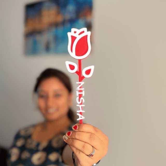 Personalized 3D Stemmed Rose Flower with Custom Name