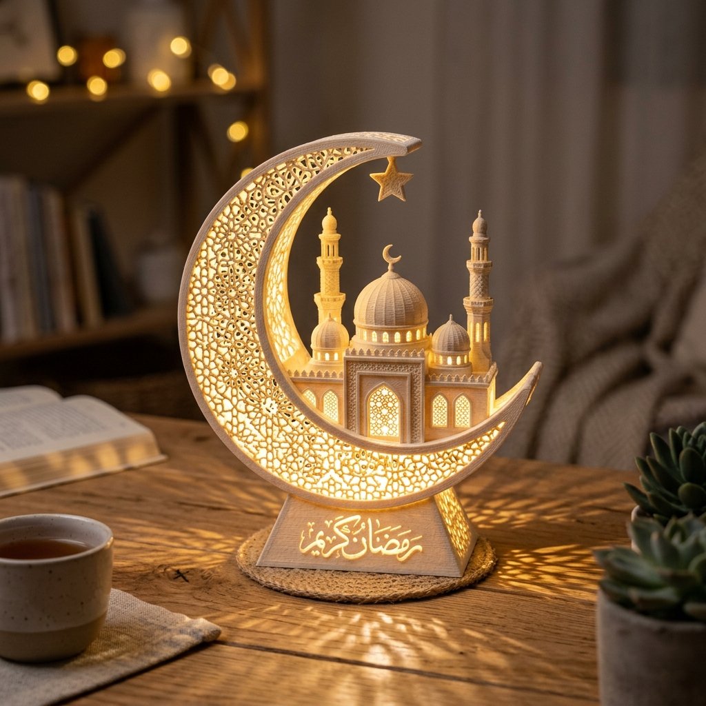 Crescent Moon and Mosque Silhouette Ambient Lamp