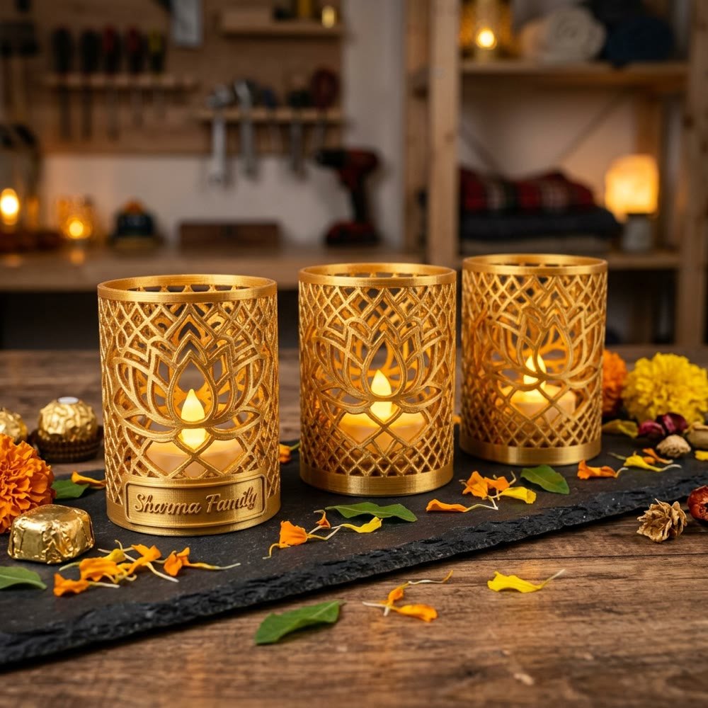 Personalized Diwali Diya Set – Custom Family Name Base Table Runner Display | Spruce Print