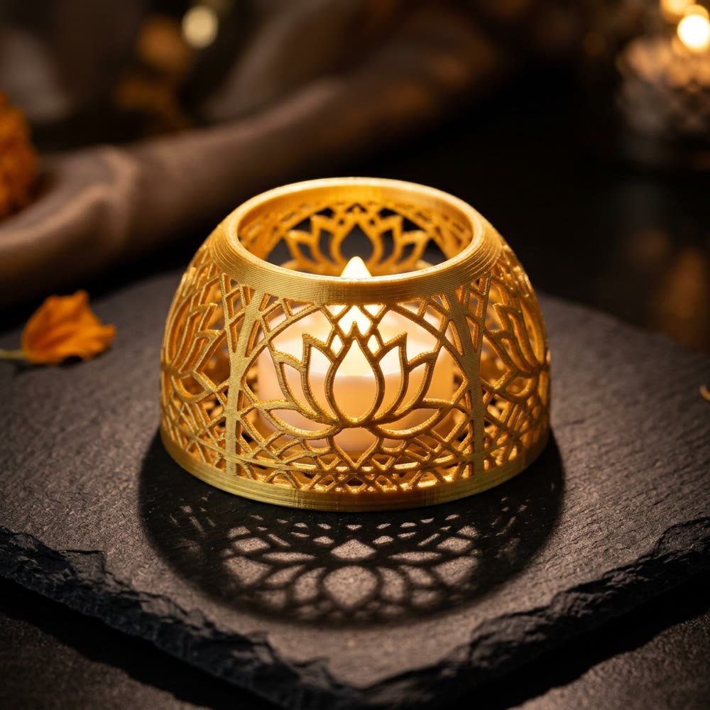 Personalized Diwali Diya Holder – Lotus Lattice Pattern and Ambient LED Glow | Spruce Print