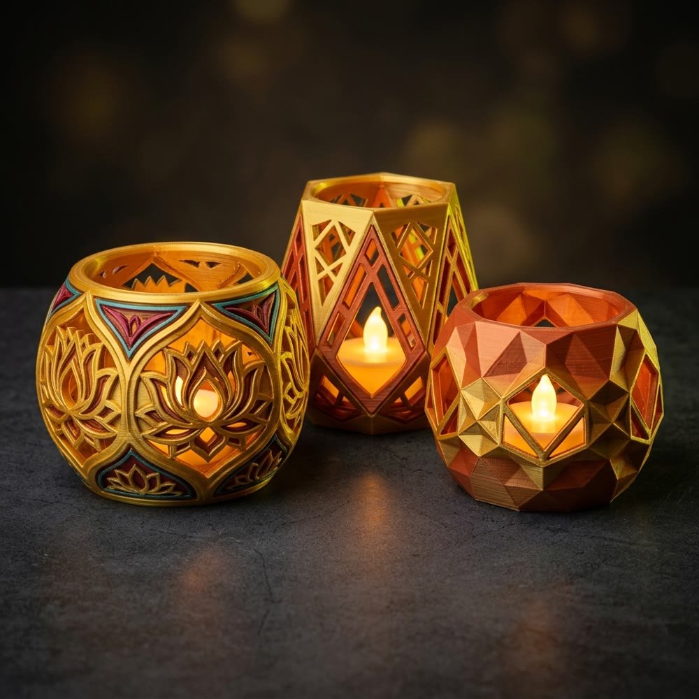 Personalized Diwali Diya and Tealight Holder Set – LED Safe 3D Print | Spruce Print