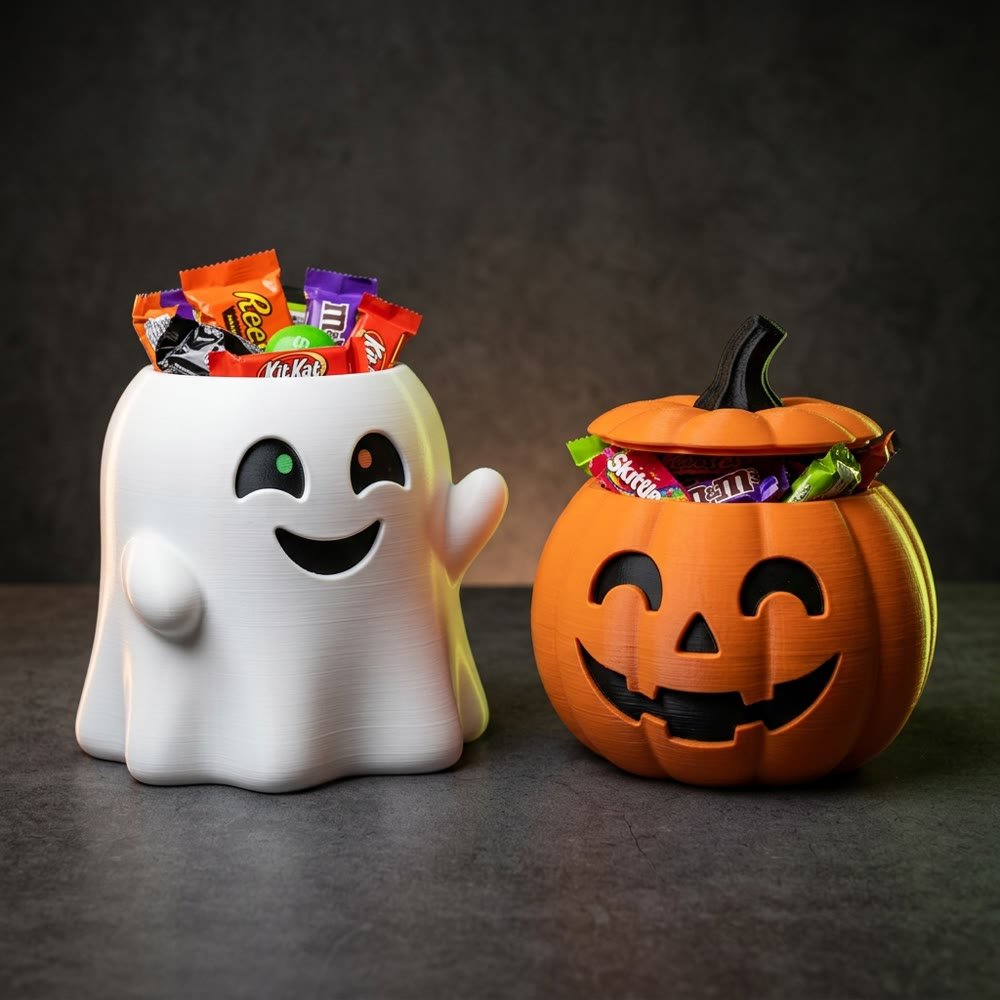 Personalized Halloween Candy Holder – Pumpkin and Ghost Pair Variants | Spruce Print