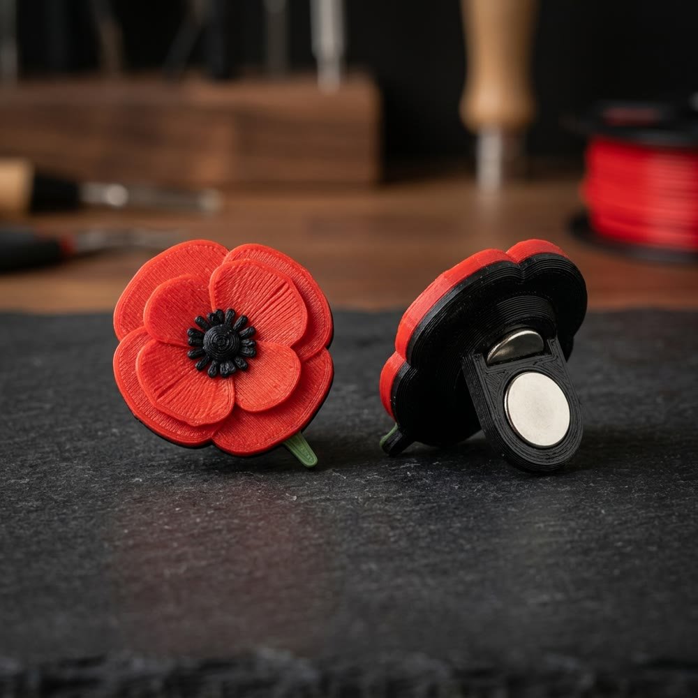 Remembrance AMS Magnetic Poppy Pin – Strong Neodymium Magnet Clasp Detail | Spruce Print